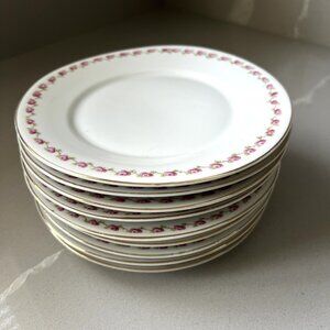Z.S. & Co. Bavaria Set of 9 Salad Dessert Plates Pink Rose Laurel Gold Rimmed 7"